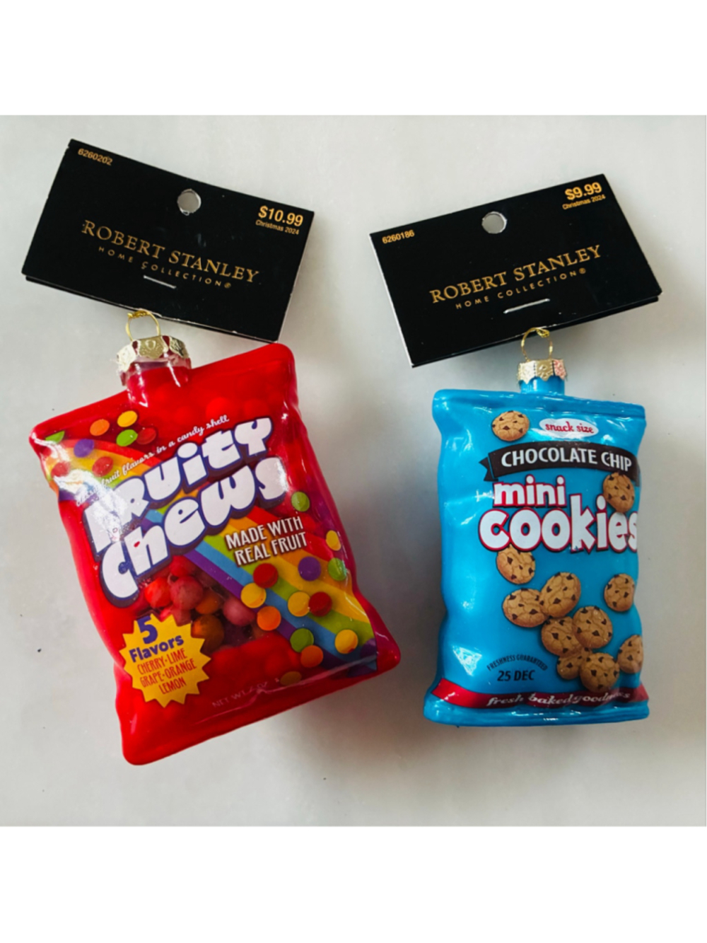 Robert Stanley Fruity Chews Candy Bag Christmas & blue cookie ornaments new